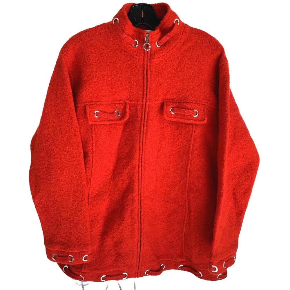Lisa International Women's Red Boil Wool Zip-Up Outerwear Jacket -1X